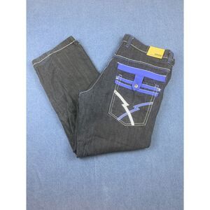UBUG Men’s 42x32 Baggy Jeans Black Purple Contrast Stitch Y2K Streetwear